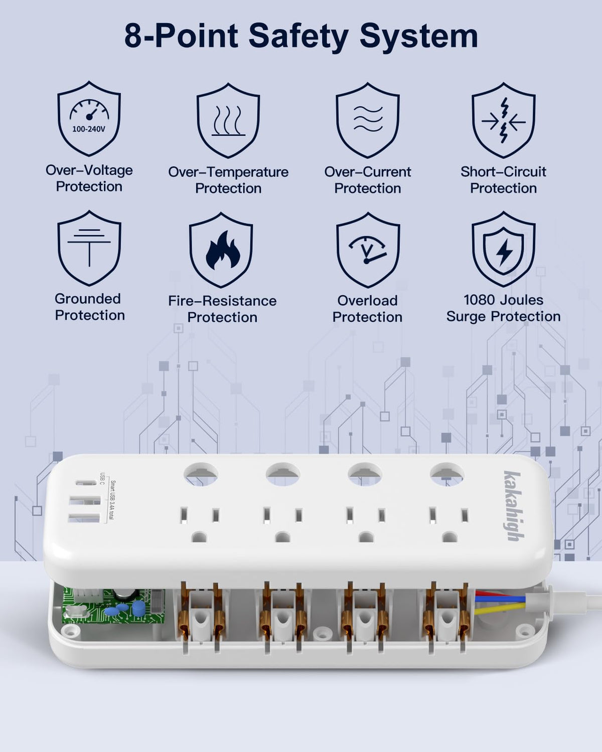 Kakahigh overload and surge protection maintains device safety.