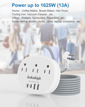 kakahigh 3-prong outlet and 4 USB ports enable bedside charging