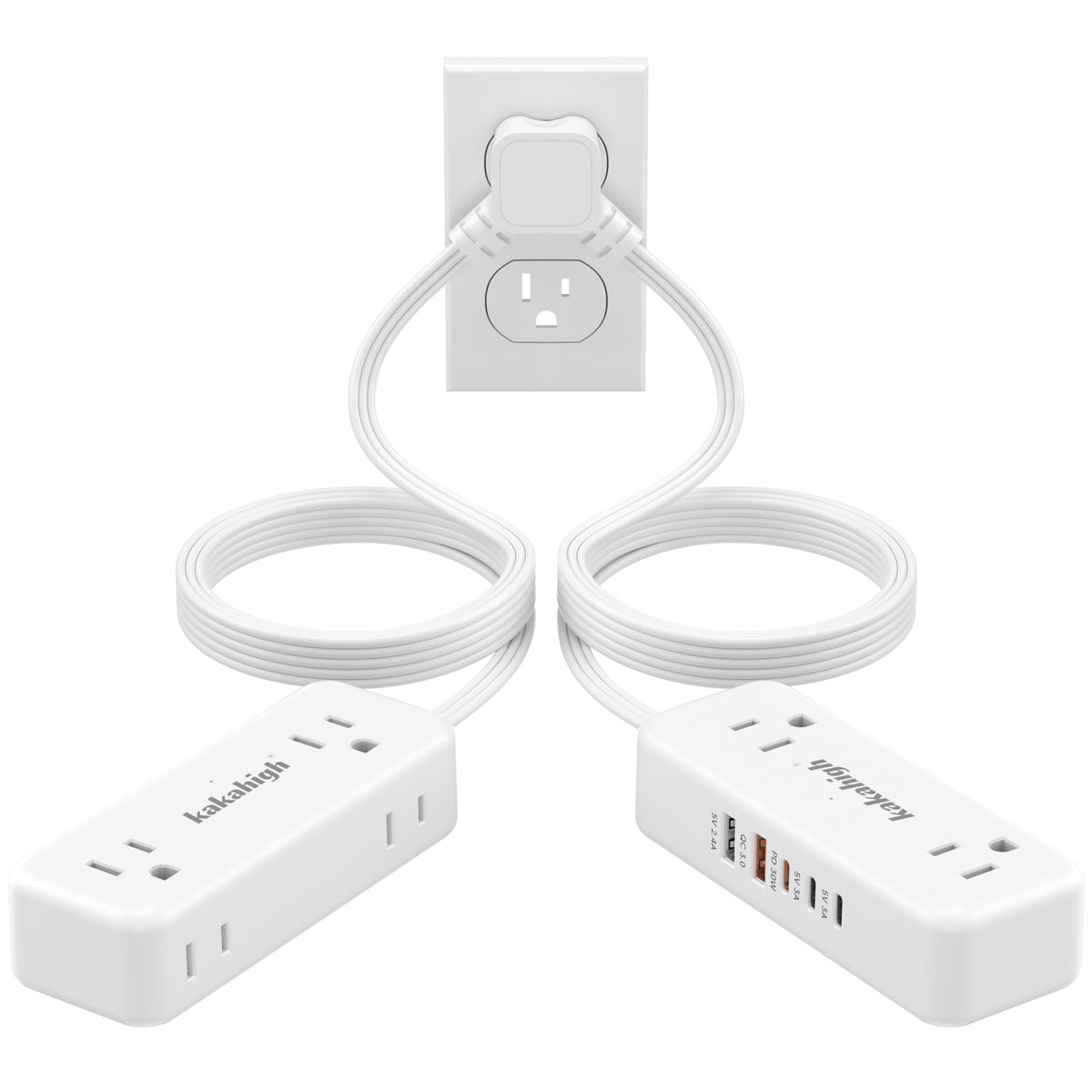 kakahigh front view showing two charging modules and multiple ports for tidy bedside charging