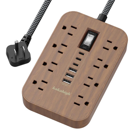 kakahigh front view walnut power strip showing ports and aesthetic benefits