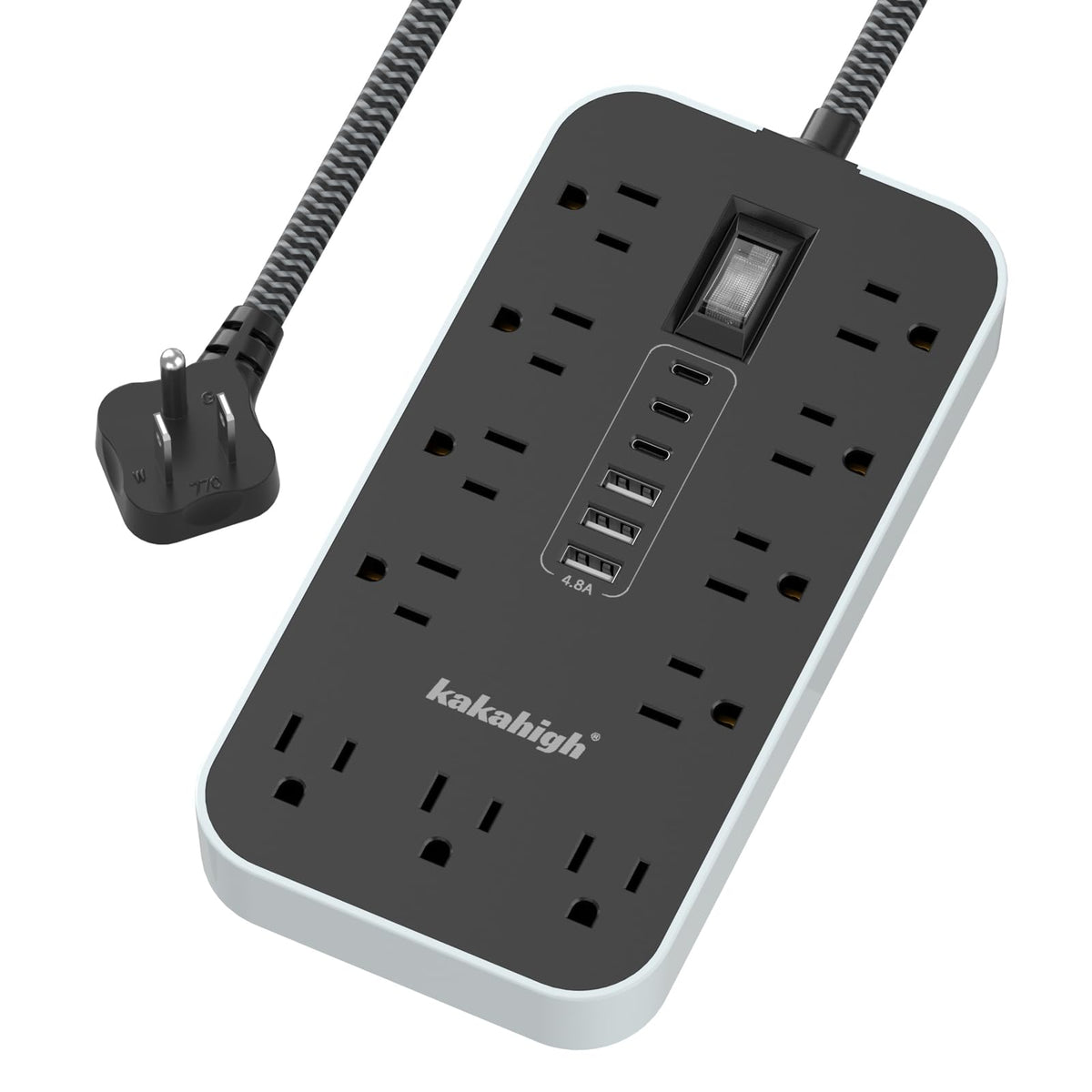 kakahigh front view showing all eleven outlets and six usb ports for versatile power