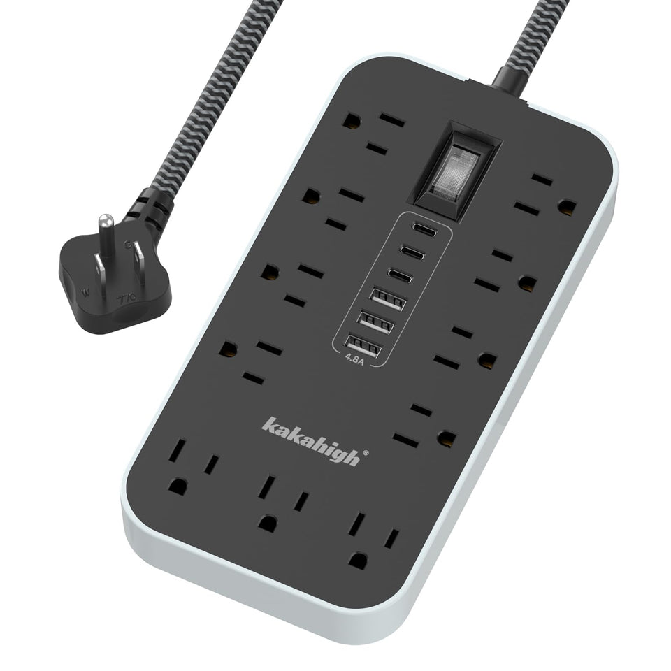 kakahigh front view showing all eleven outlets and six usb ports for versatile power