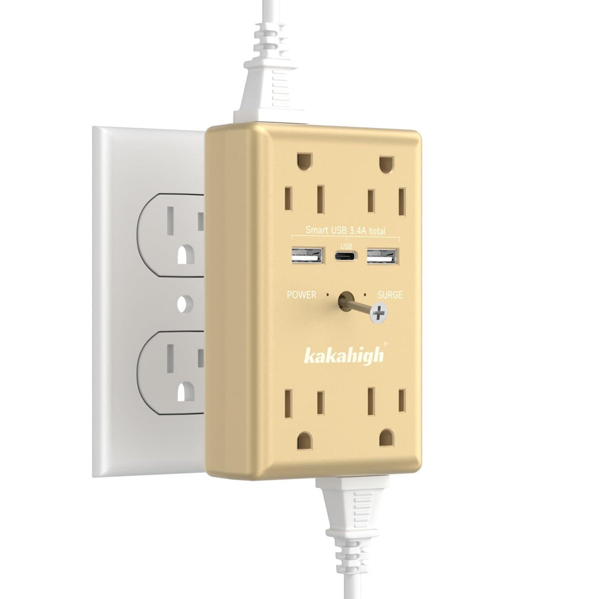 Kakahigh gold outlet extender 11-in-1 wall plug for dorm room device charging