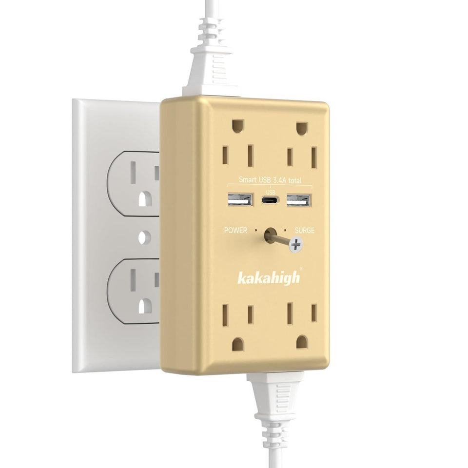 Kakahigh gold outlet extender 11-in-1 wall plug for dorm room device charging