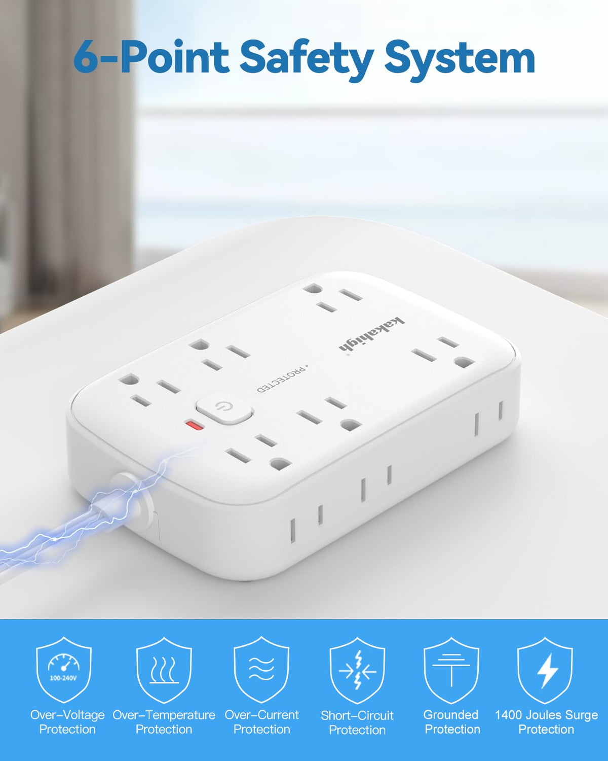kakahigh safety and specifications label close-up, shows surge protection