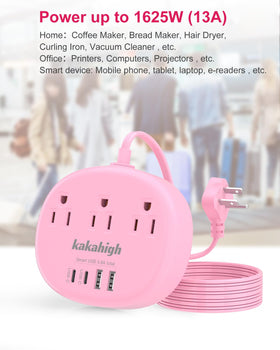 Kakahigh pink extension cord ideal for dorm and office desks.