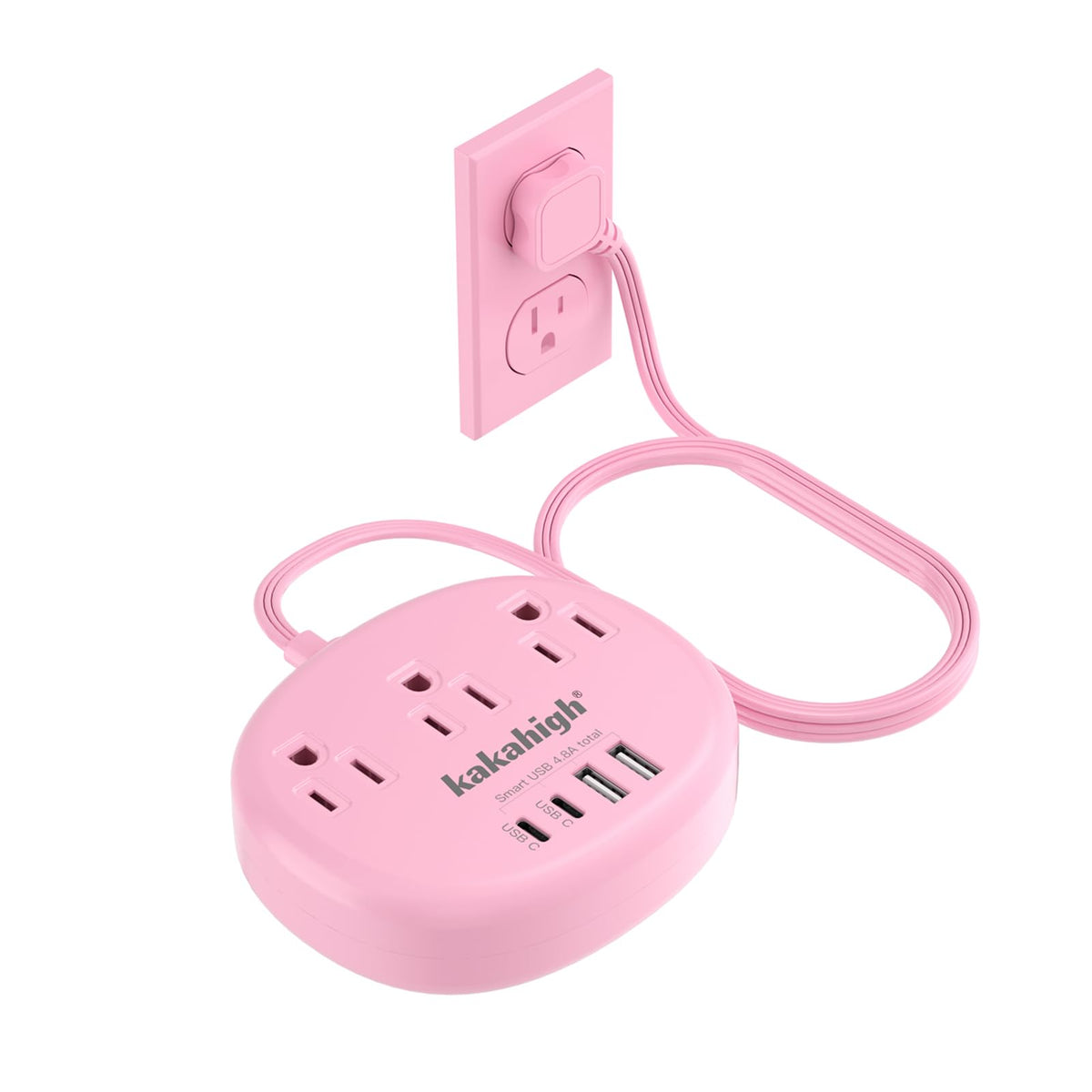 Kakahigh pink USB-C power strip with USB-C ports for fast desk charging.