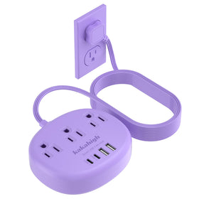 Kakahigh purple extension cord with 10 ft flat plug for a clutter-free desk.