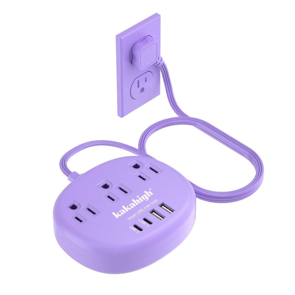 Kakahigh purple extension cord with USB-C ports for desk charging and organization