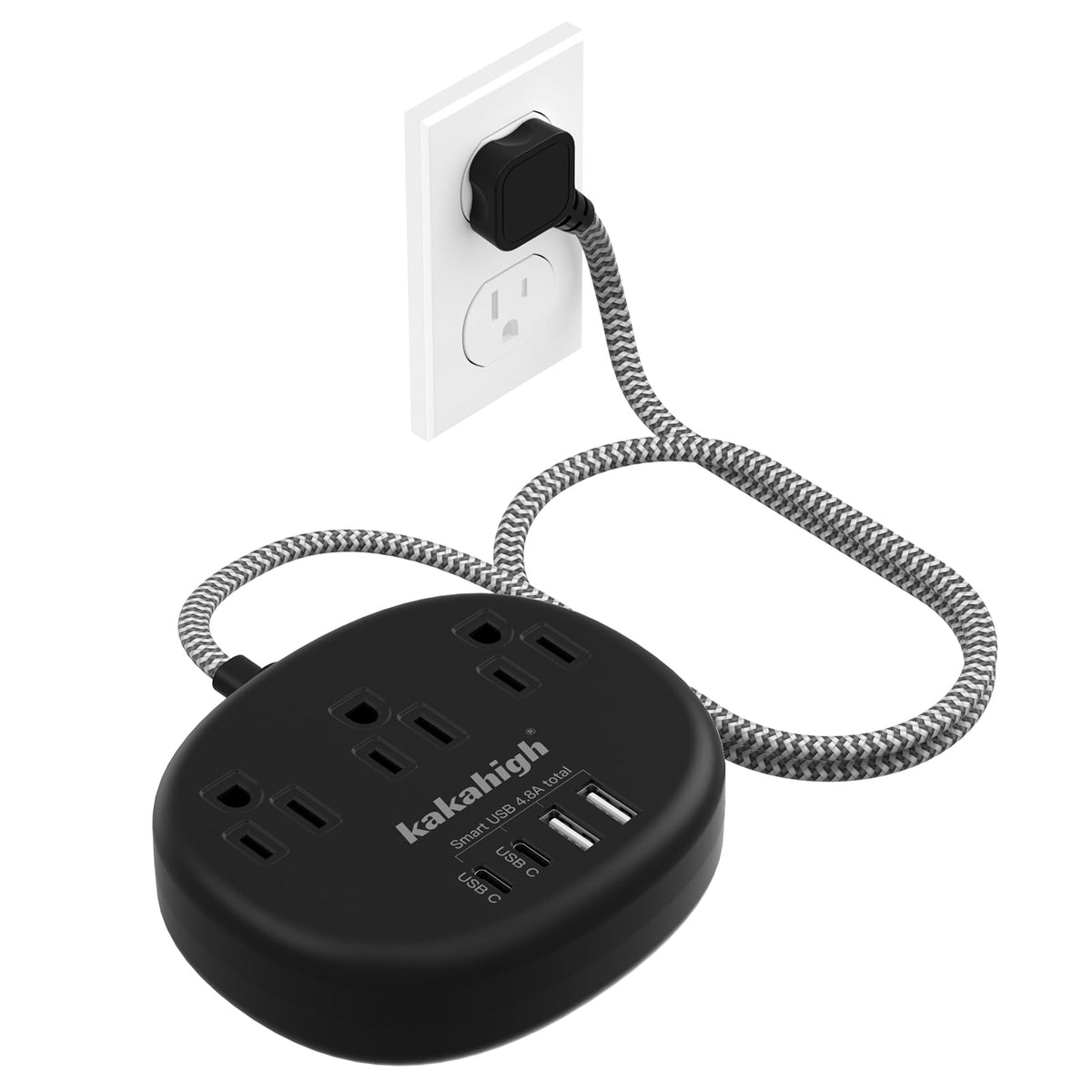 kakahigh short extension cord 5ft with USB ports keeps desks tidy while charging multiple devices