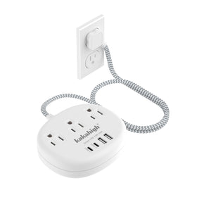 Kakahigh small extension cord with USB-C ports, front view for compact bedside charging.