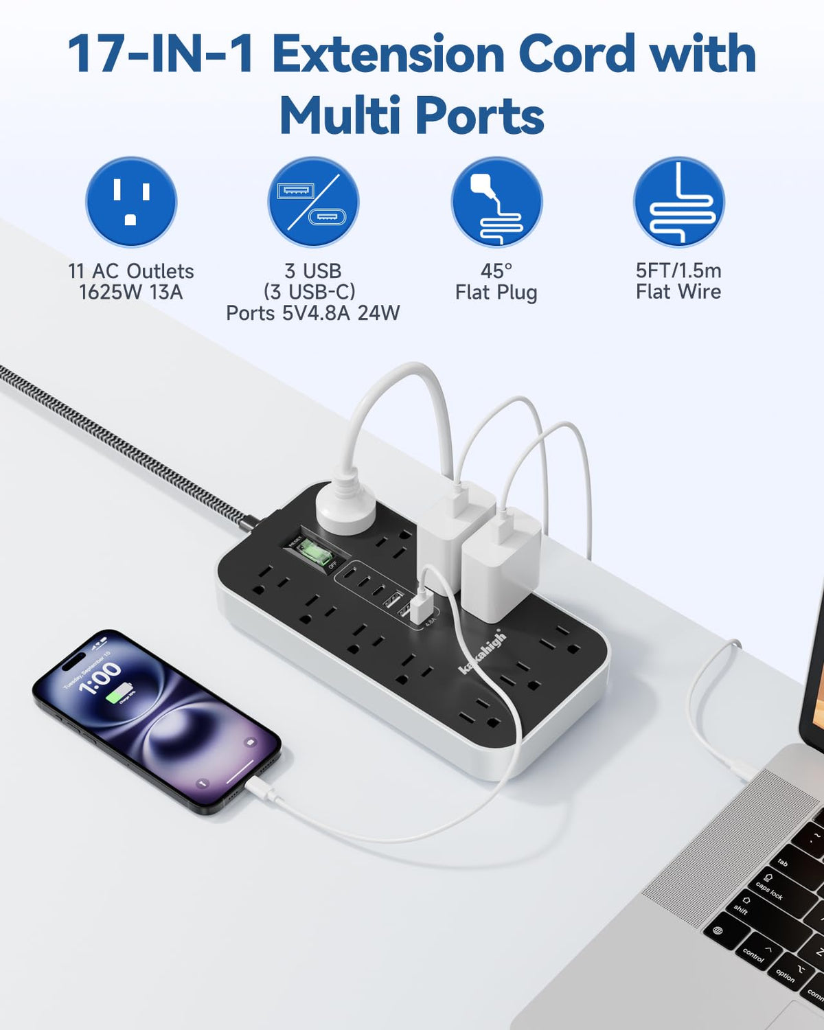 kakahigh staggered outlet layout preventing plug crowding and improving fit