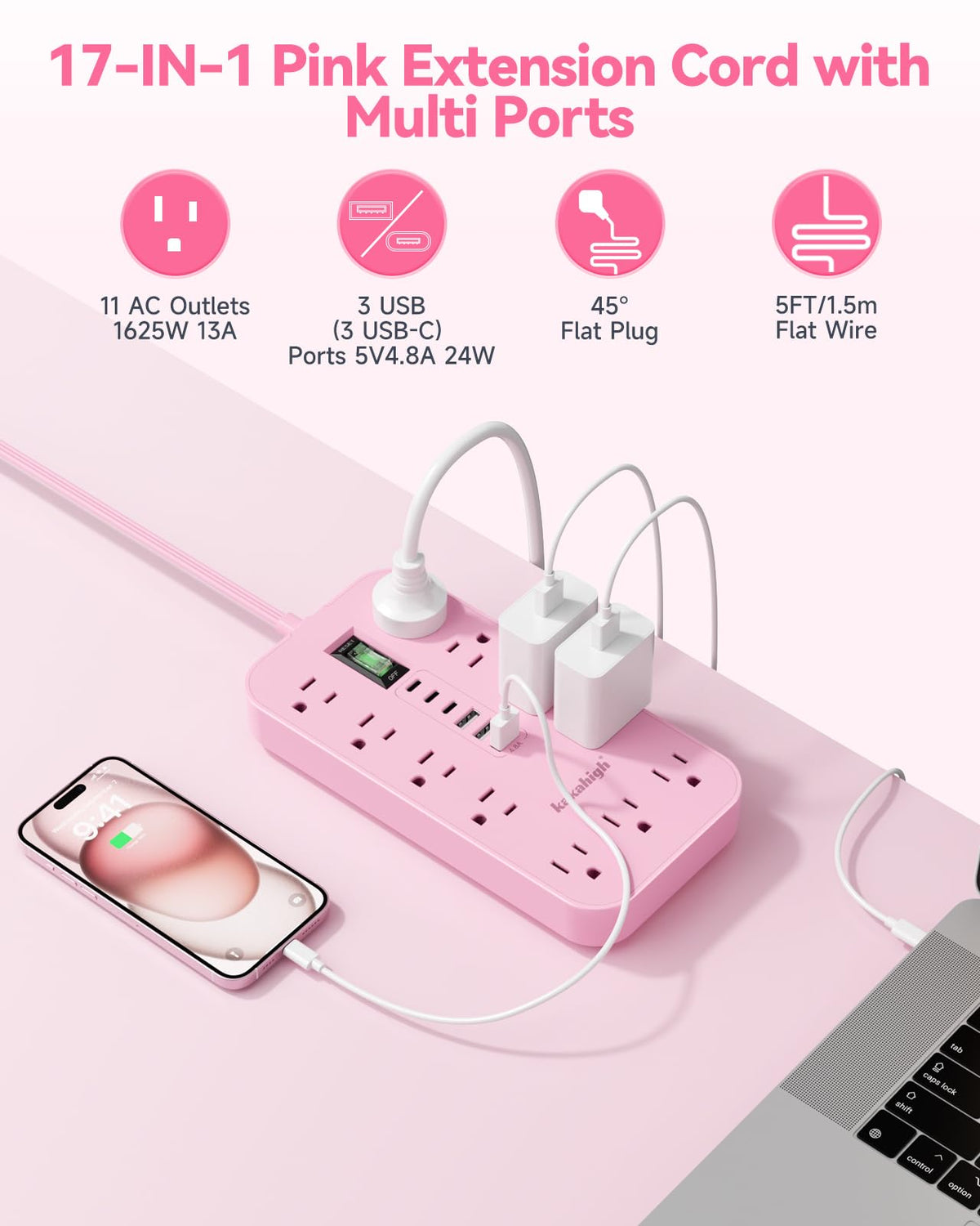 kakahigh detailed staggered outlets layout preventing bulky plug crowding on desk