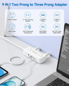 Kakahigh 9-in-1 outlet with USB hub for devices
