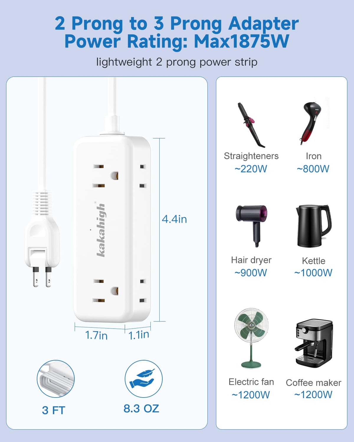 Kakahigh widely spaced outlets prevent blocking nearby plugs