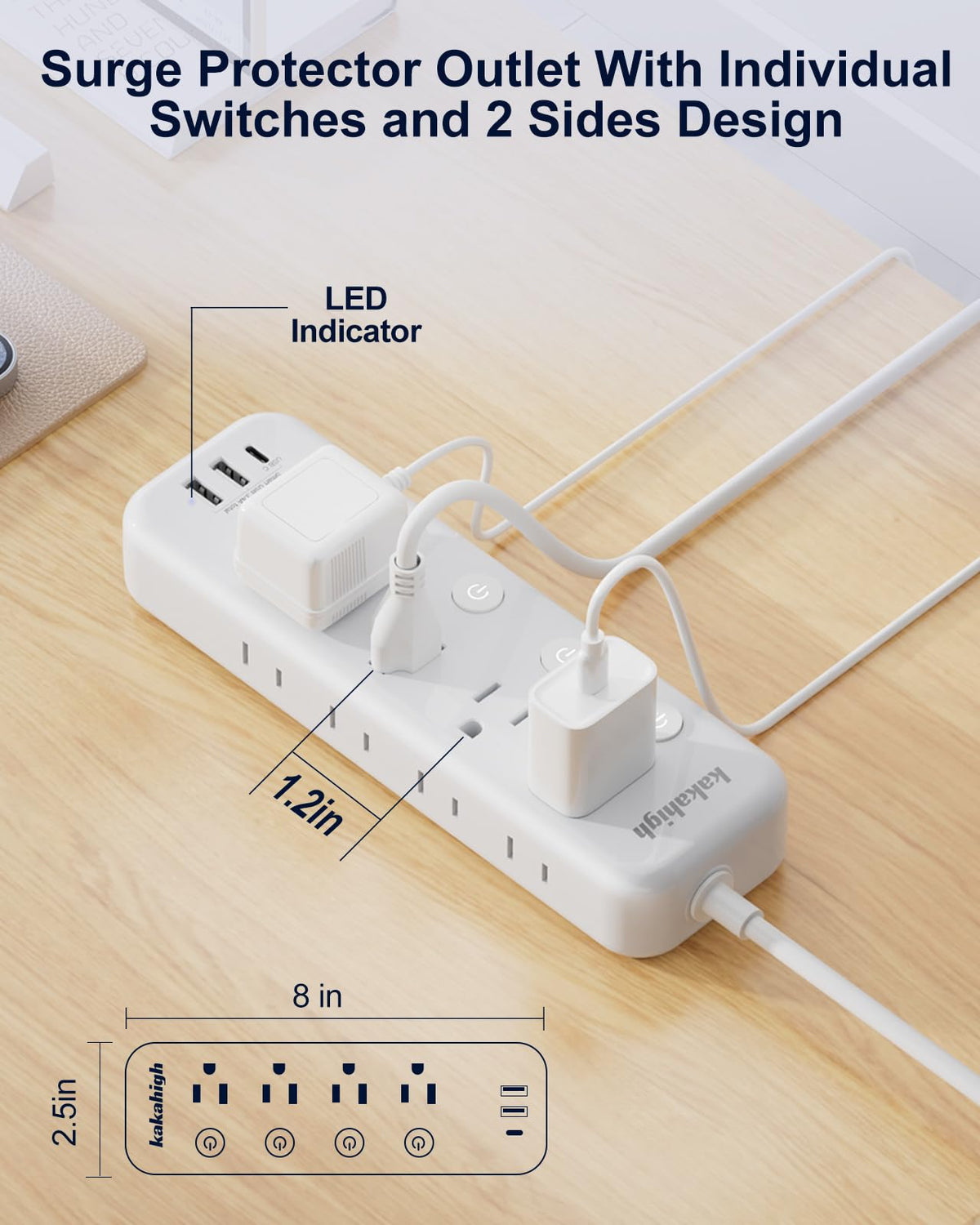 kakahigh USB-C and USB-A ports with outlets for simultaneous device charging