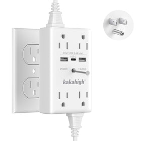 Kakahigh wall outlet extender with 8 outlets and USB ports for clutter-free power