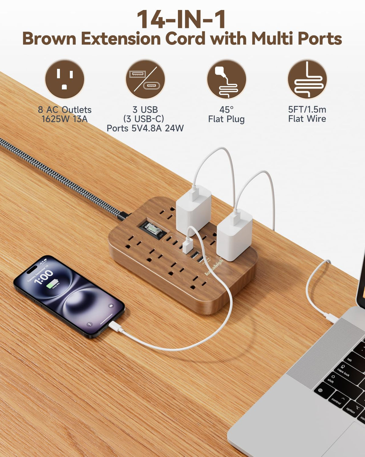 kakahigh angled flat plug detail fitting tight spaces and preserving outlet access