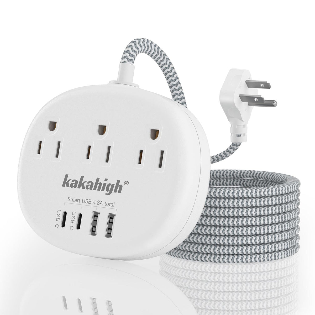 Kakahigh white braided extension cord 10ft closeup highlighting durability for dorm rooms.