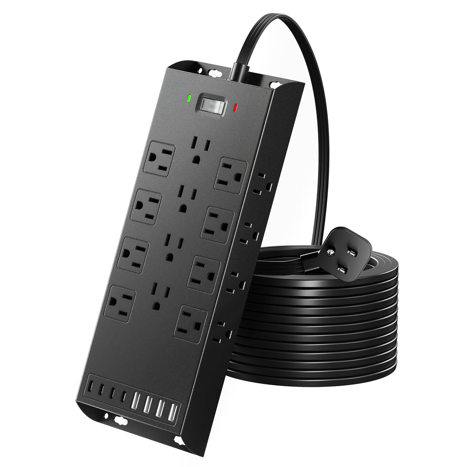 Kakyanill 4800J surge protector front view powers multiple devices safely.