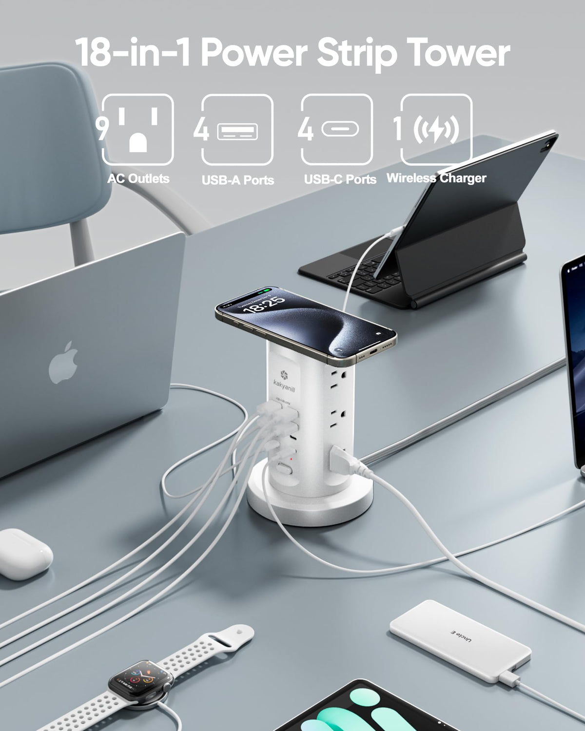 kakyanill closeup retractable cord demonstrating tidy cable management benefit
