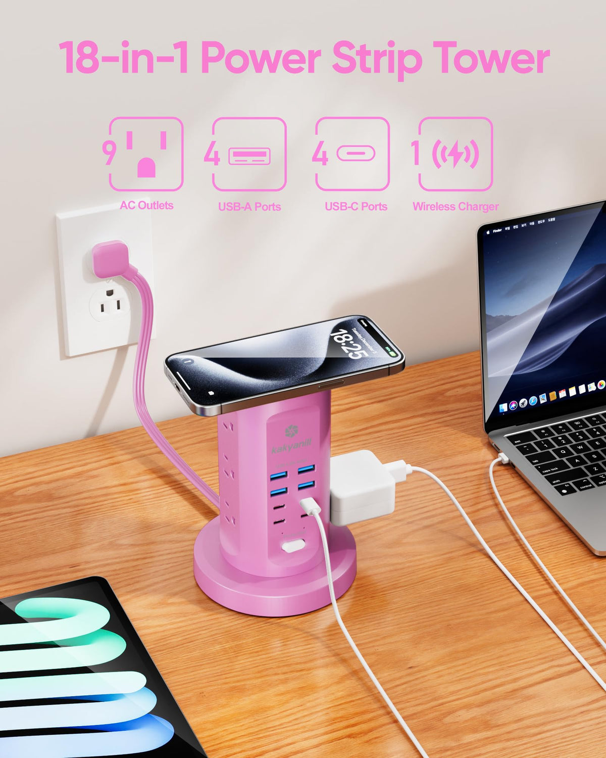 kakyanill close-up of four USB-C and four USB-A ports, fast charging convenience