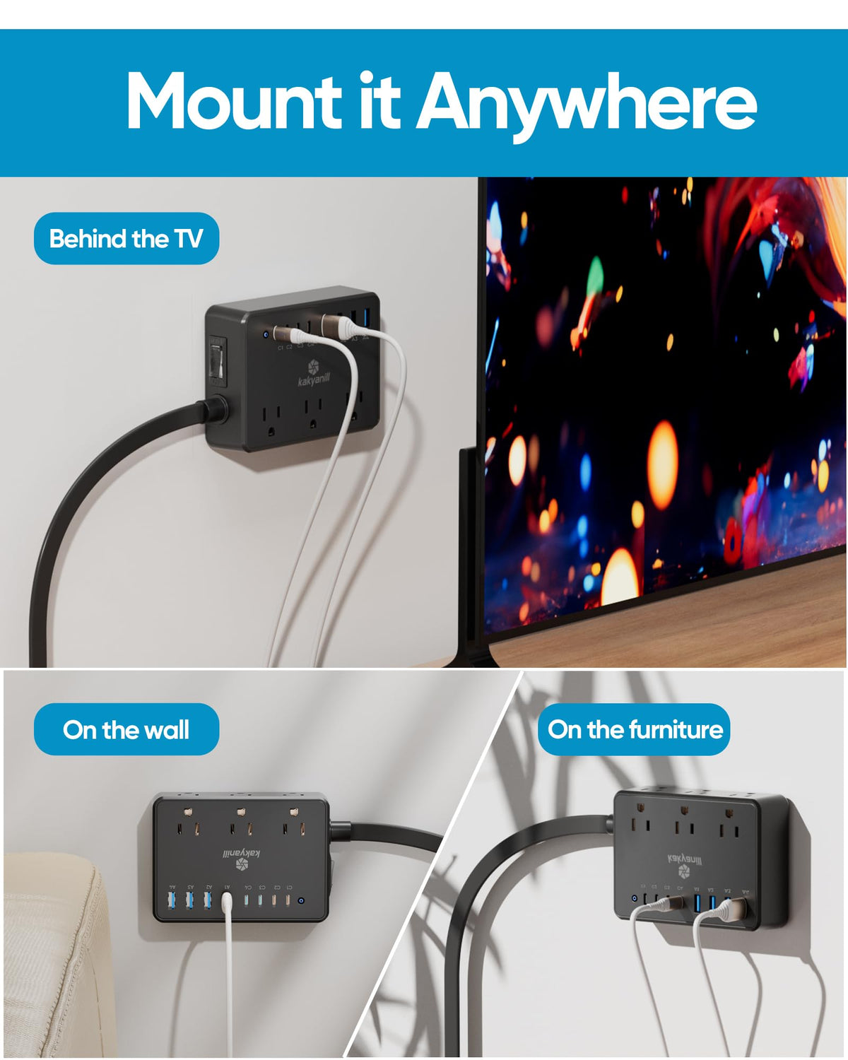 kakyanill on a home office desk charging laptop and phone, clutter reduction benefit