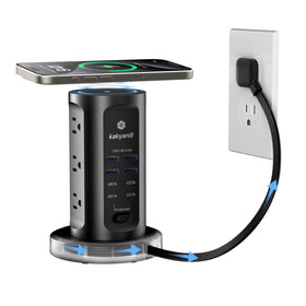kakyanill front view tower showing ports and compact footprint for organized charging