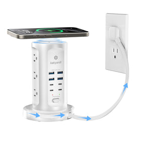 kakyanill front view tower showing all outlets and organized charging benefits
