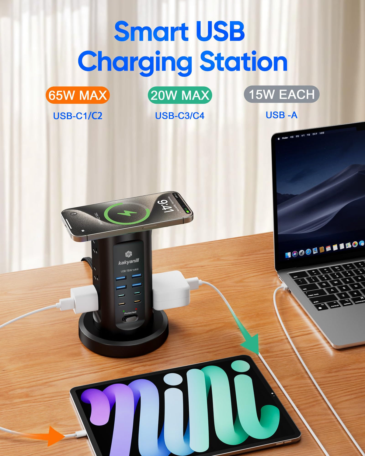 kakyanill in a home office scene powering laptop, monitor, and phone efficiently