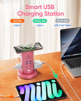 kakyanill in use on desk powering laptop phone and lamp for convenience
