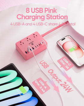 Kakyanill pink flat-plug extension cord neatly tucked behind furniture.