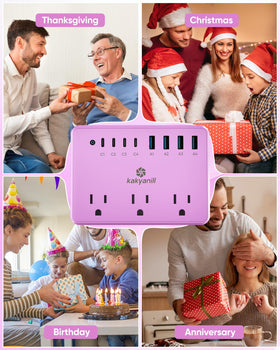 Kakyanill Purple compact power strip ideal for desk, dorm, and office spaces.