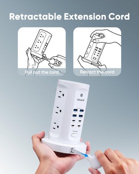 kakyanill retractable flat plug cord extended from base, provides adjustable reach