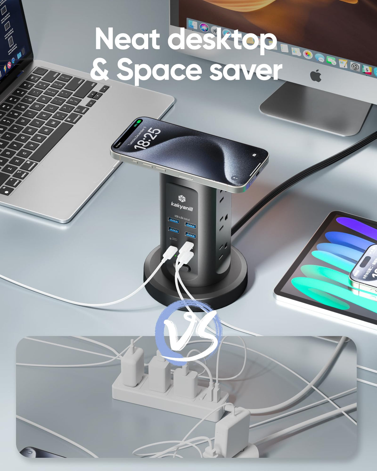kakyanill USB ports detail emphasizing four USB-C and four USB-A versatile charging