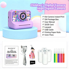 Kalinco kids camera box contents with accessories