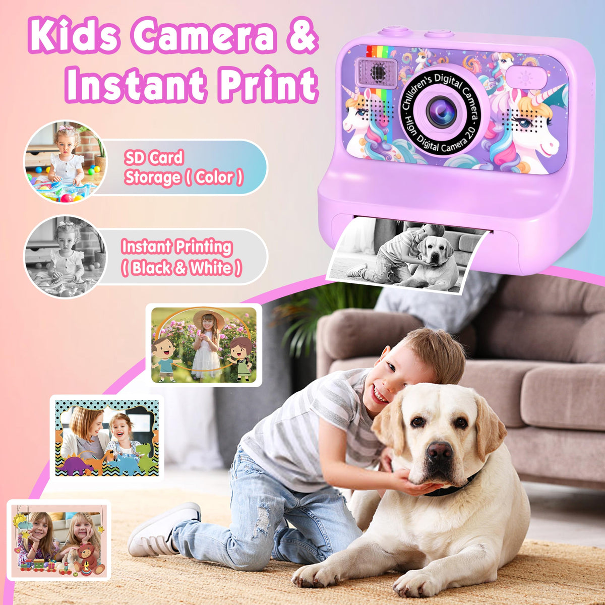 Kalinco kids camera instant print mode for one-second prints