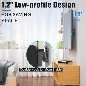 KAMIWI mounted TV close to wall highlighting low-profile modern appearance