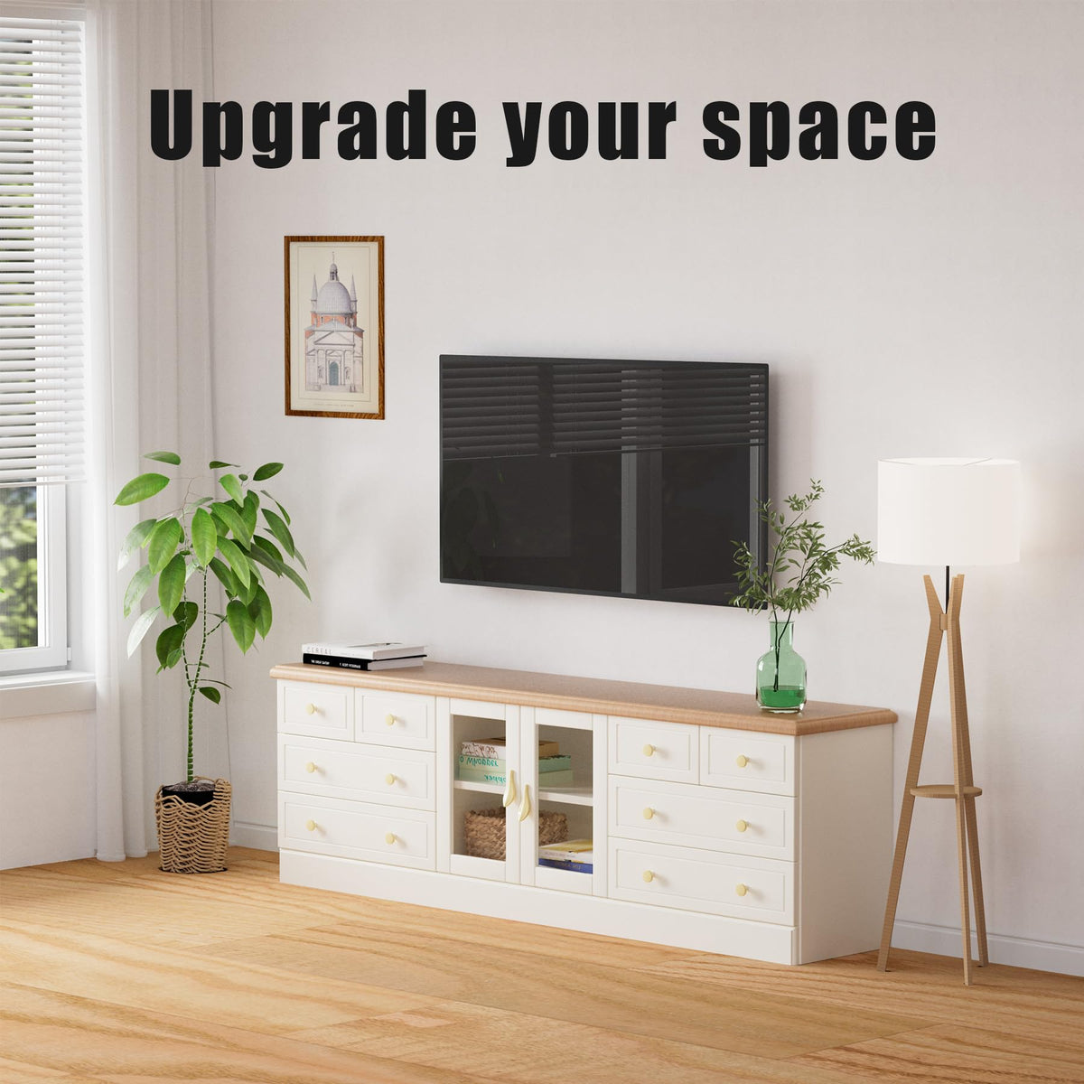 KAMIWI mount with TV and tape measure for scale showing size compatibility