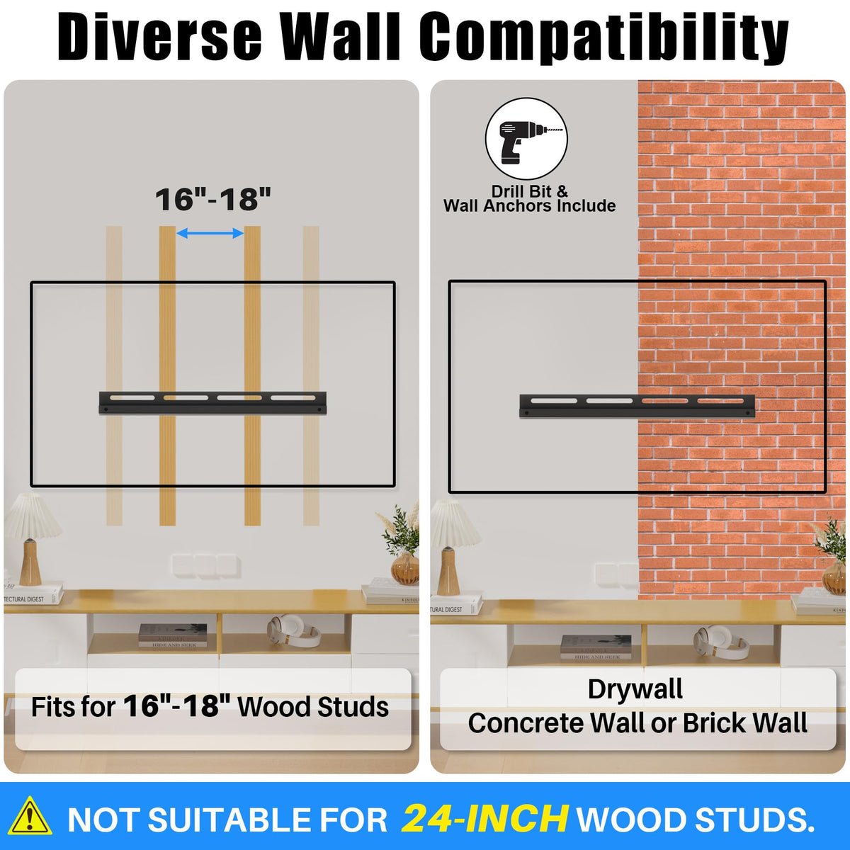 Kamiwi studless wall mount includes hardware and a clear installation guide.