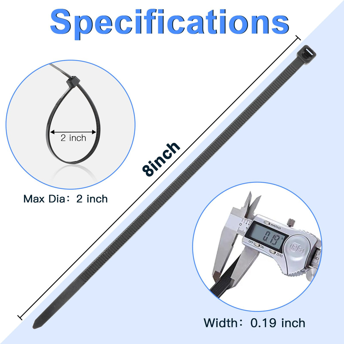 KAMOTA 8-inch heavy-duty zip ties provide strong, reliable securing for cables and gear.