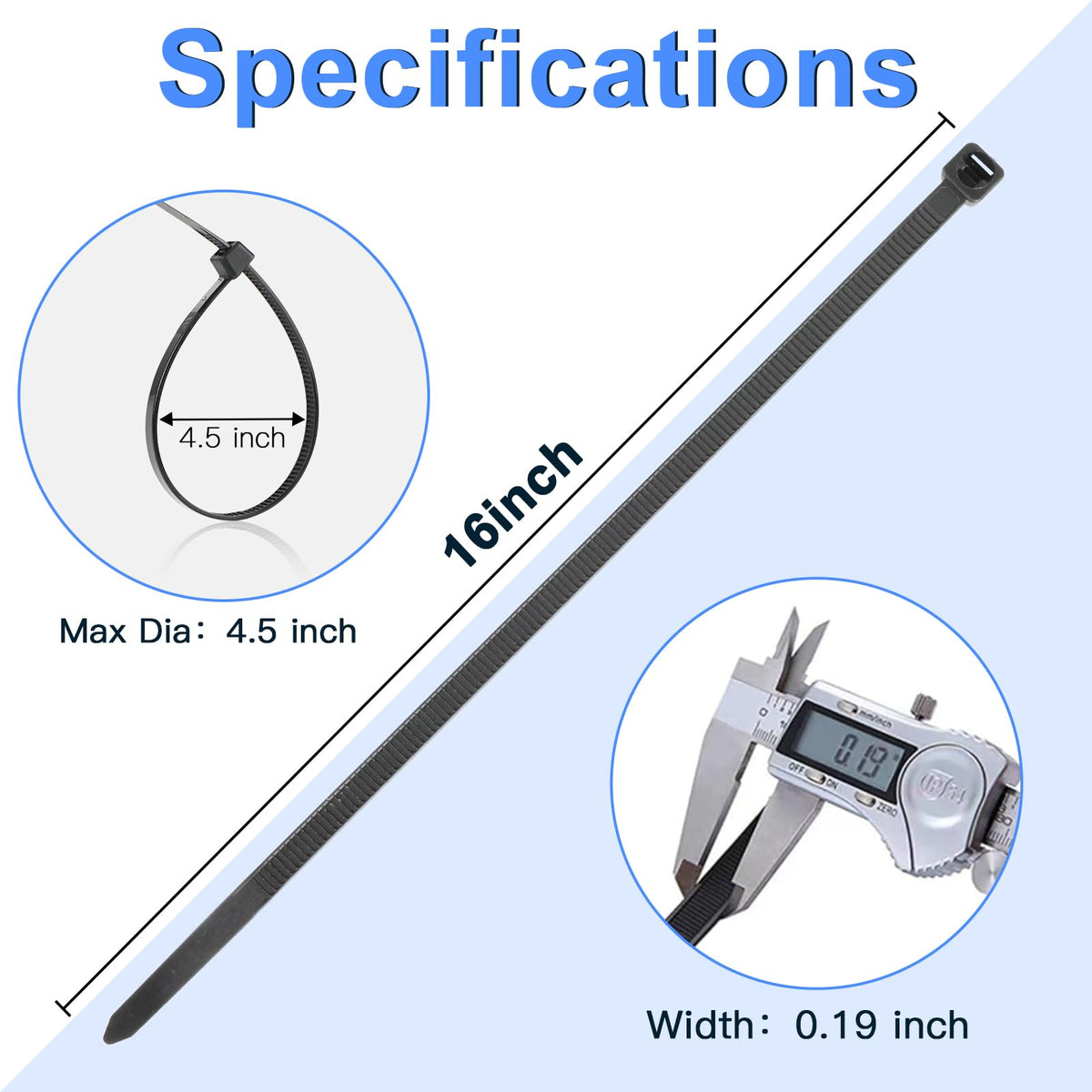 Kamota zip ties with 70lb tensile strength for secure cable management.