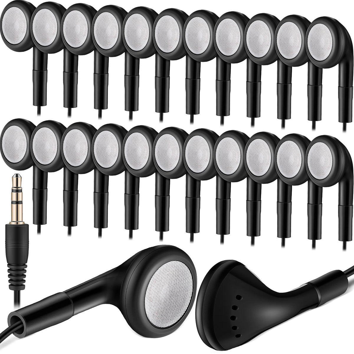 Kanayu 100-pack earbuds individually packaged for quick classroom distribution