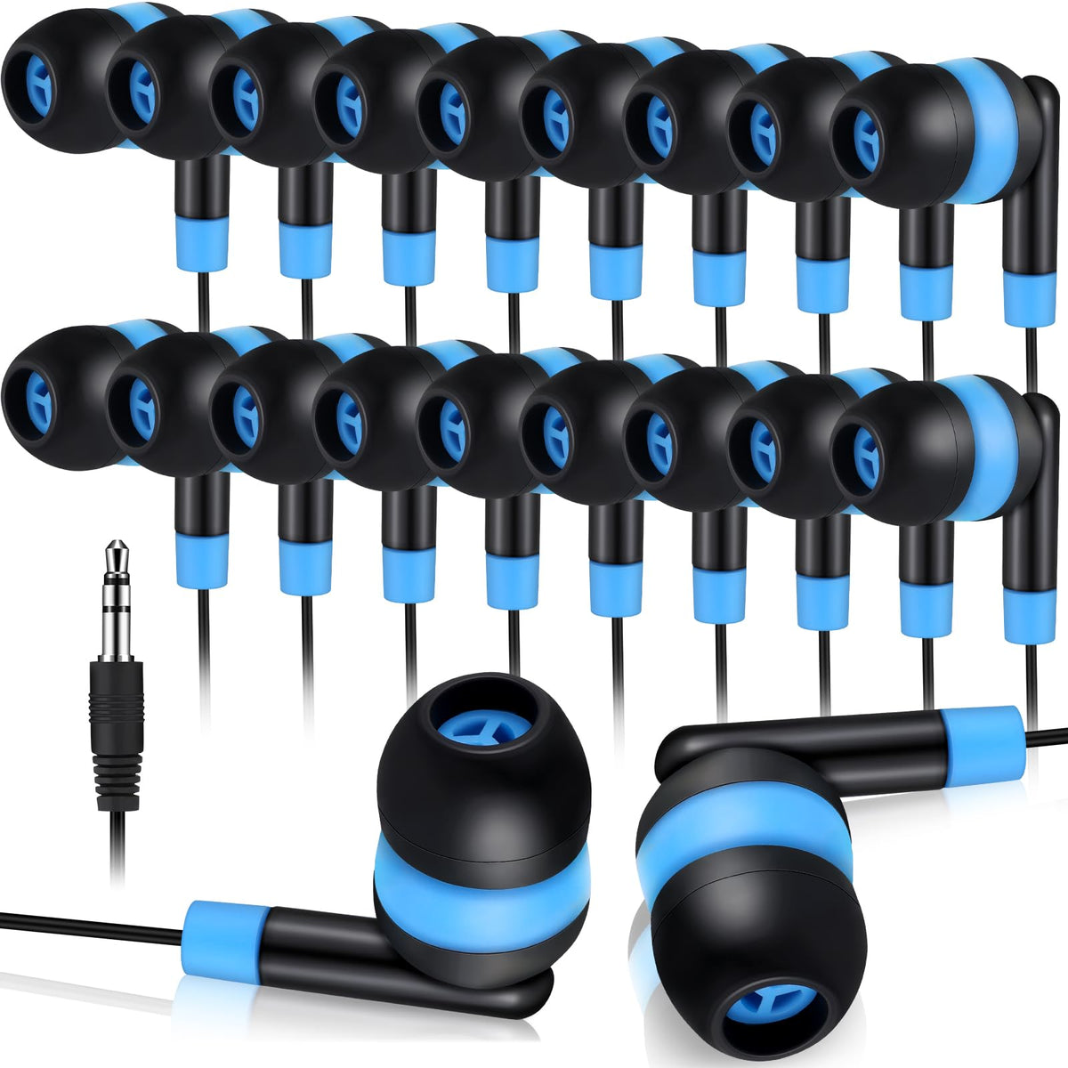 Kanayu 100-pack wired earbuds bulk for classrooms and schools.