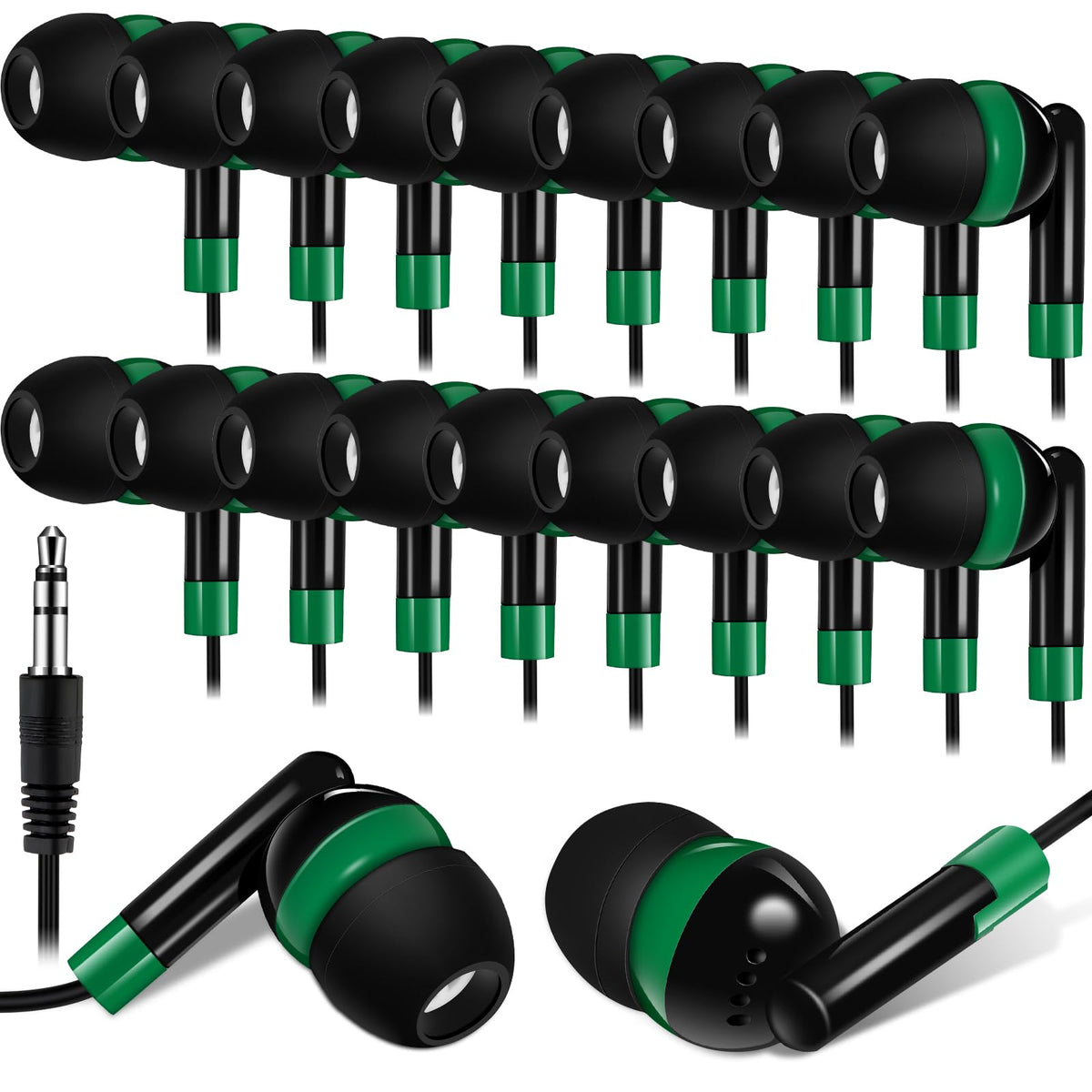 Kanayu green classroom wired earbuds with 90 cm cable for daily school use