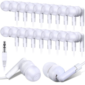 Kanayu 100-pack wired earbuds, individually bagged, ideal for classroom sets.