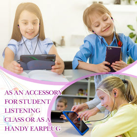 Kanayu earbuds in use at laptops in classroom demonstrating organized audio stations
