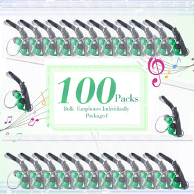 Kanayu 100-pack wired earbuds individually bagged for classrooms