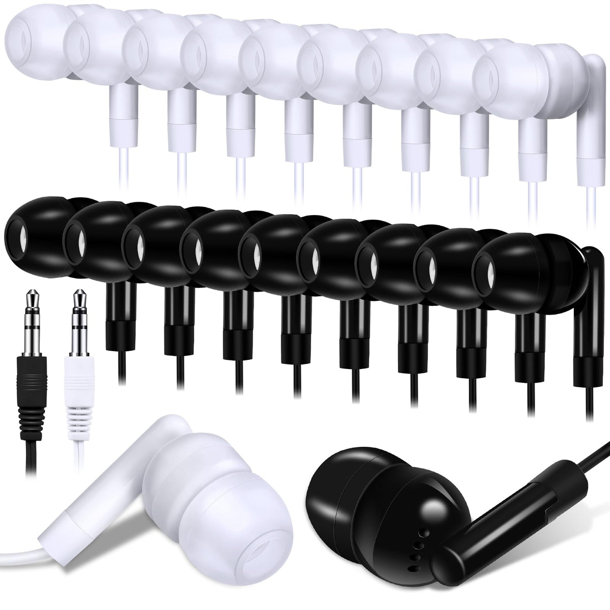 Kanayu earbuds bulk 100-pack in black, ideal for classroom sharing and testing.