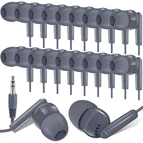Kanayu 100-pack earbuds in individual grey packaging for classroom sharing